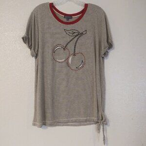 Democracy women's size L white, black and red striped cherry top